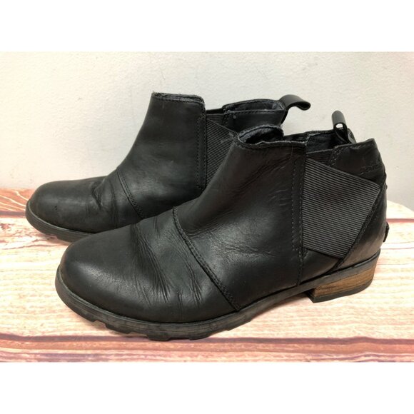 Sorel Emelie Chelsea Black Leather Boots NL2671-010 Womens 8 / 39 (w8e) - Picture 1 of 10